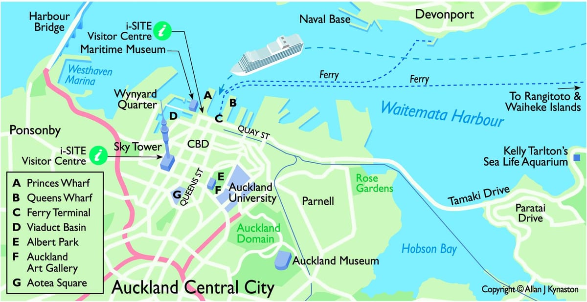 Auckland տերմինալը կռուիզ liners քարտեզի վրա
