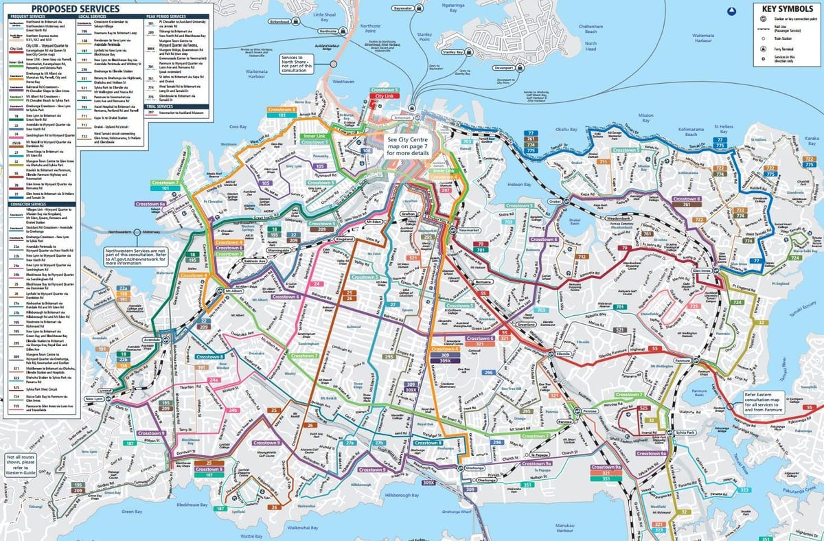 Auckland հասարակական տրանսպորտի քարտեզի վրա