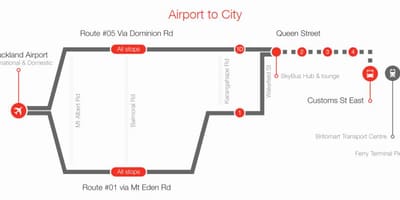 Auckland скайбас երթուղին քարտեզի վրա